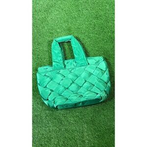 Sol and Selene Green Woven Puffy Tote Bag Nylon